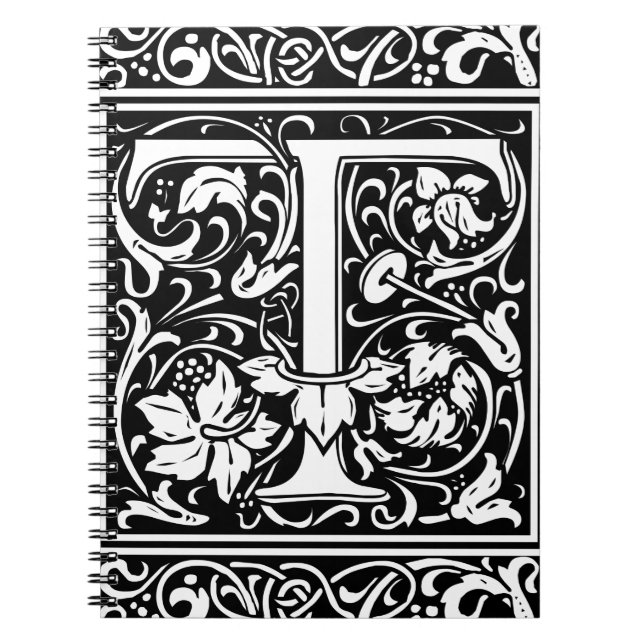 Letter T Mediaeval Monogram Art Nouveau Spiral Notebook (Front)