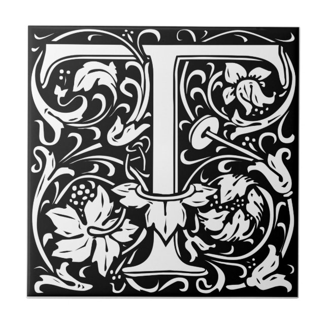 Letter T Mediaeval Monogram Art Nouveau Tile (Front)