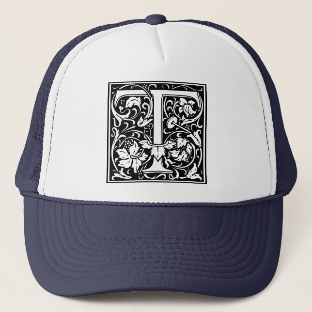 Letter T Mediaeval Monogram Art Nouveau Trucker Hat (Front)