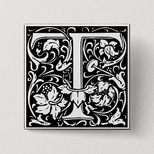 Letter T Mediaeval Monogram Vintage Initial 15 Cm Square Badge