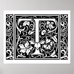 Letter T Mediaeval Monogram Vintage Initial Poster