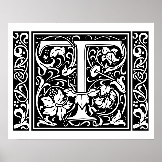Letter T Mediaeval Monogram Vintage Initial Poster (Front)