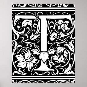 Letter T Mediaeval Monogram Vintage Initial Poster
