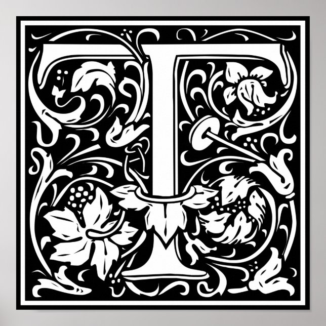 Letter T Medieval Monogram Vintage Initial Poster (Front)