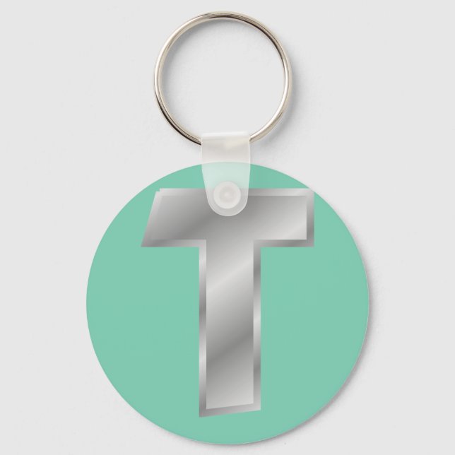 Letter T Monogram 2.25" Basic Button Keychain (Front)
