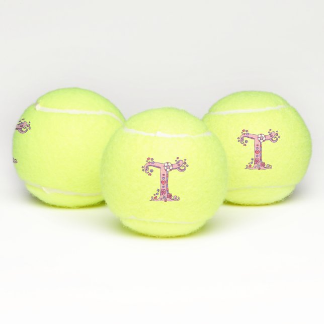 Letter T monogram girls personalised doodle art Tennis Balls (Multi)