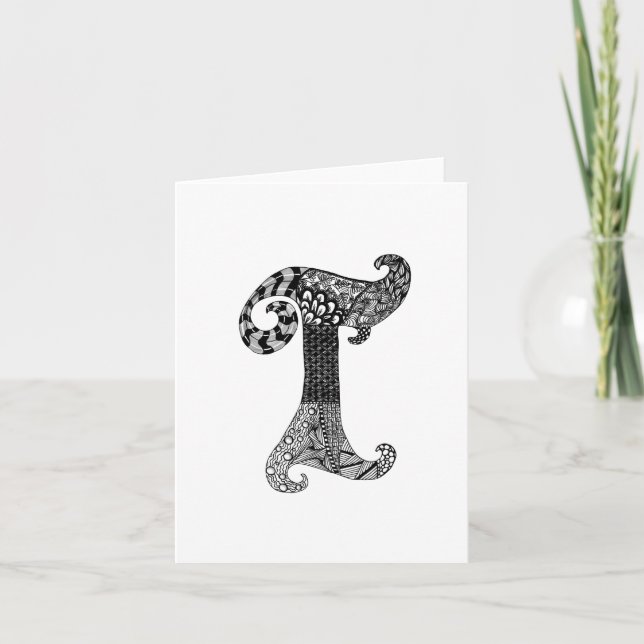 Letter T Monogram in Black and White Note Card (Front)