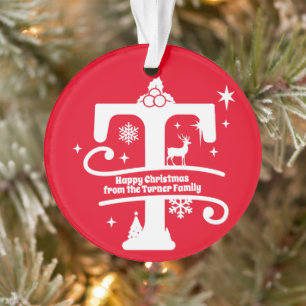 Letter T Monogram Initial Family Name Greeting Ornament