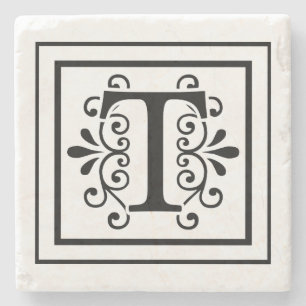 Letter T Monogram Stone Coasters
