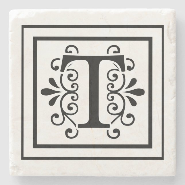 Letter T Monogram Stone Coasters (Front)