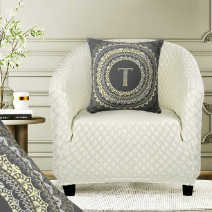 Letter T Monogram Vintage Symmetrical Pattern Cushion