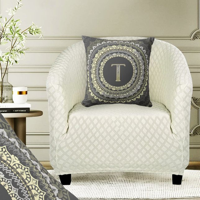 Letter T Monogram Vintage  Symmetrical Pattern Cushion (Creator Uploaded)