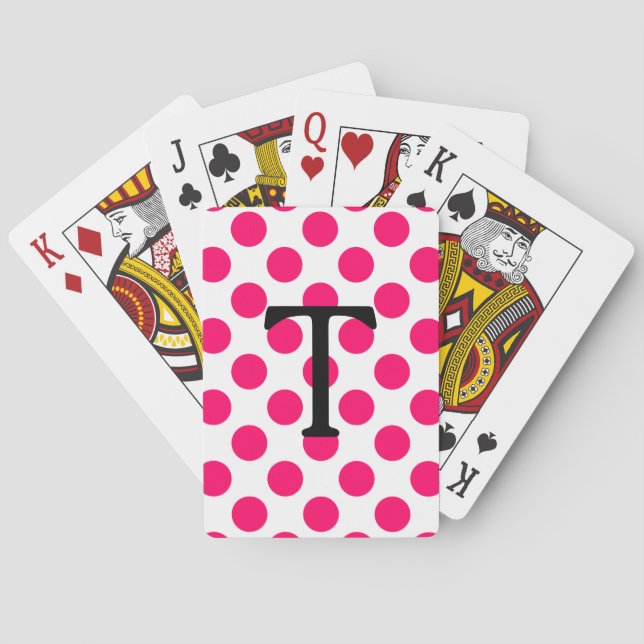 Letter T with Pink Polka Dots Playing Cards (Back)