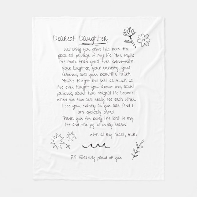 Letter to Daughter Fleece Blanket (Front)
