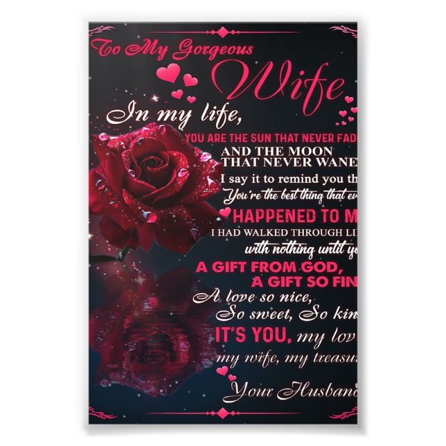 Letter To My Wife Gift, Couple Love Wedding Gift Photo Print (Front)