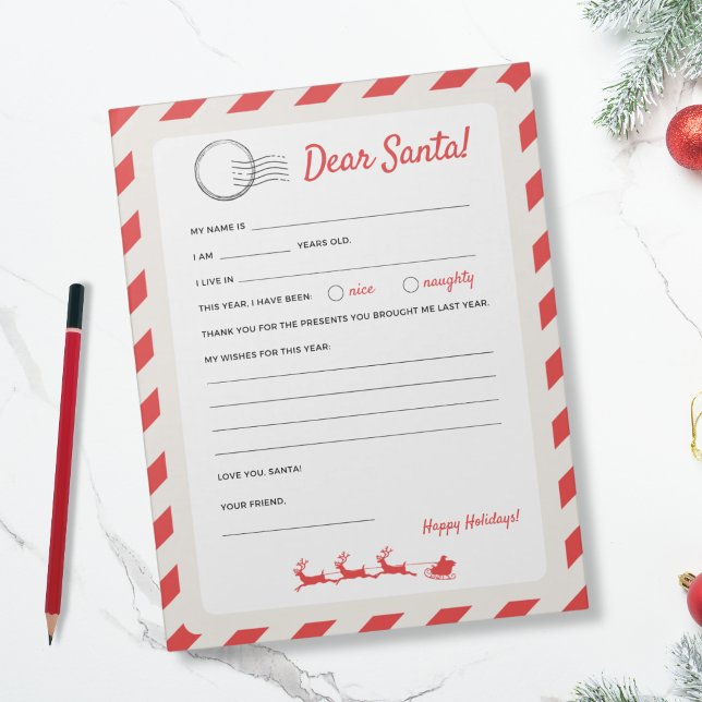 Letter to Santa - Candy Cane Airmail Notepad (Creator Uploaded)