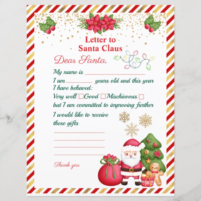 Letter to Santa Claus Christmas Wish List For Kids (Front)