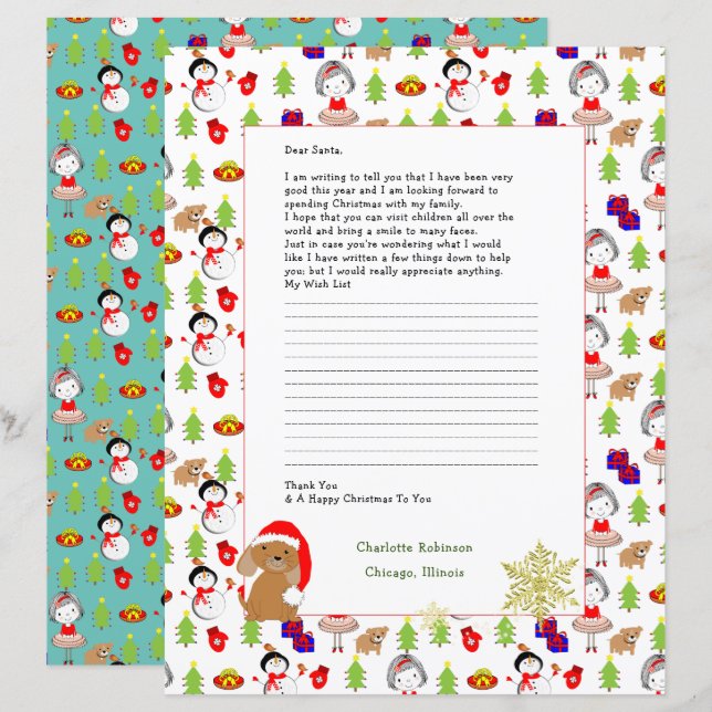 Letter to Santa Claus Cute Personalised Stationery (Front/Back)