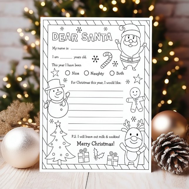 Letter to Santa Colouring Page Christmas Wish List (Letter to Santa Coloring Page)