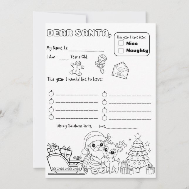 Letter to Santa Colouring Page Invitation (Front)