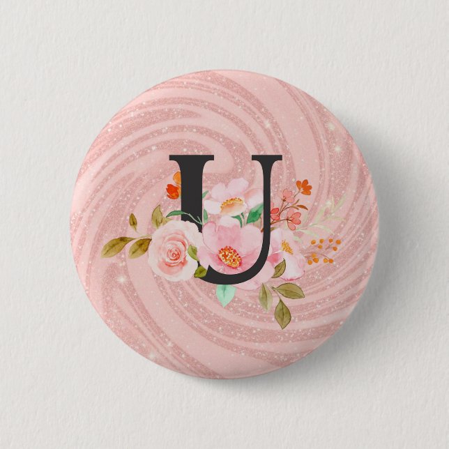 Letter U 6 Cm Round Badge (Front)