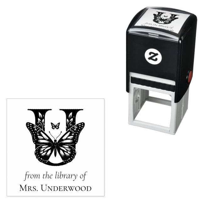 Letter U Butterfly Monogram From the Library Of Self-inking Stamp (In Situ)