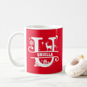Letter U Christmas Monogram Initial Name Red Coffee Mug