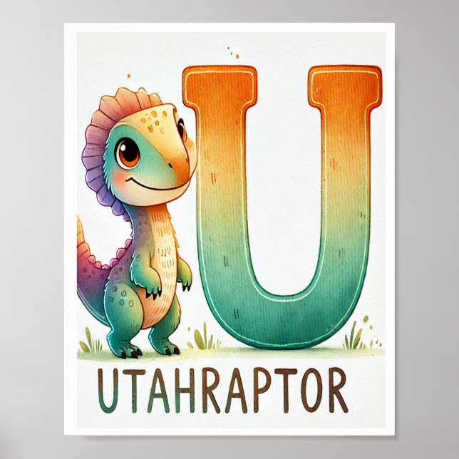 Letter U, Dinosaur Alphabet Watercolor Poster (Front)