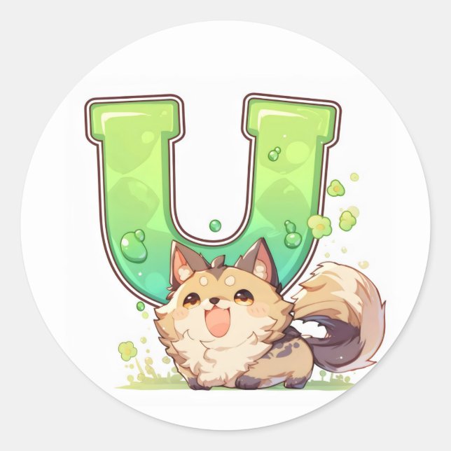 Letter U Dog Anime Classic Round Sticker (Front)