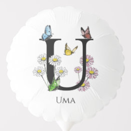 Letter U Floral Butterfly Monogram Initial  Balloon