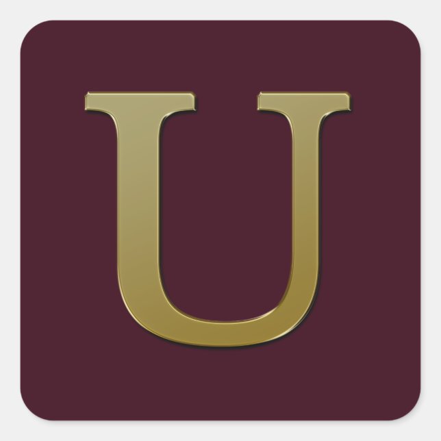 Letter U Gold Square Sticker (Front)