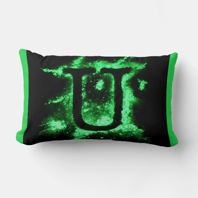 Letter U Green Capital Alphabet Lumbar Cushion (Front)
