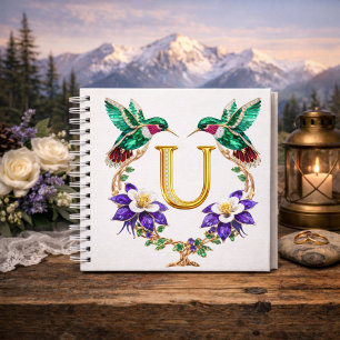 Letter U Jeweled Hummingbird Luxury Wedding Gift Notebook