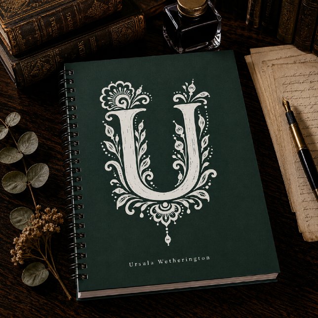 Letter U Linocut Botanical Monogram Notebook (Creator Uploaded)