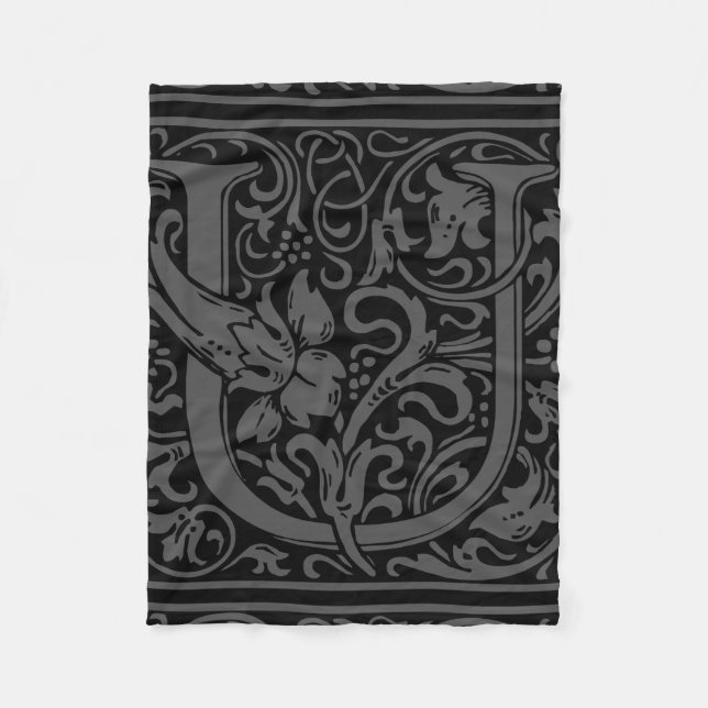 Letter U Mediaeval Monogram Art Nouveau Fleece Blanket (Front)