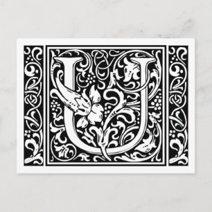 Letter U Mediaeval Monogram Art Nouveau Postcard