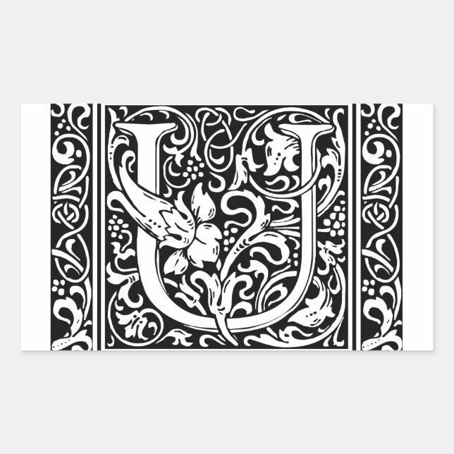 Letter U Mediaeval Monogram Art Nouveau Rectangular Sticker (Front)