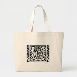 Letter U Medieval Monogram Vintage Initial Wide Large Tote Bag