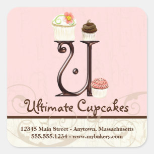 Letter U Monogram Cupcake Logo Business Initial Square Sticker