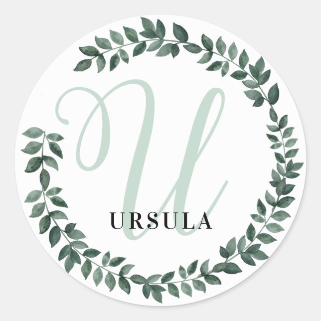 Letter U Monogram Custom Name Minimalist Botanical Classic Round Sticker (Front)