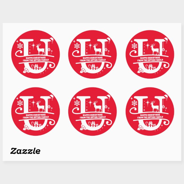Letter U Monogram Initial Family Name Greeting   Classic Round Sticker (Sheet)