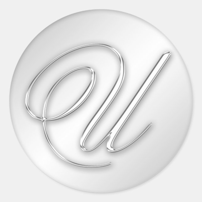 Letter U script initial faux silver monogram favou Classic Round Sticker (Front)