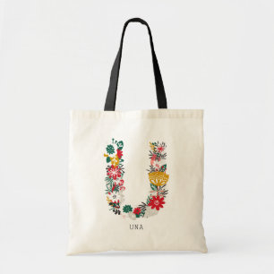Letter U   Whimsical Floral Letter Monogram I Tote Bag