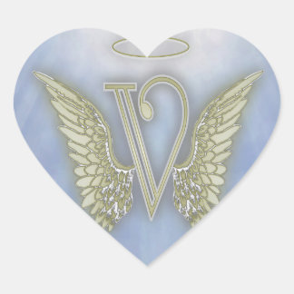 Letter V Angel Monogram Heart Sticker