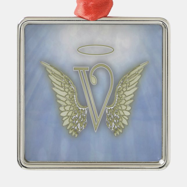 Letter V Angel Monogram Metal Tree Decoration (Front)