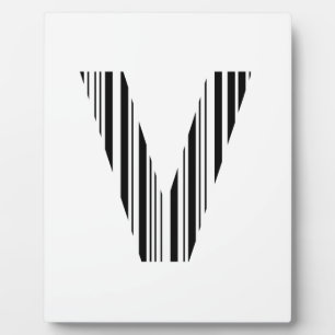 LETTER V BAR CODE First Initial Barcode Pattern Plaque