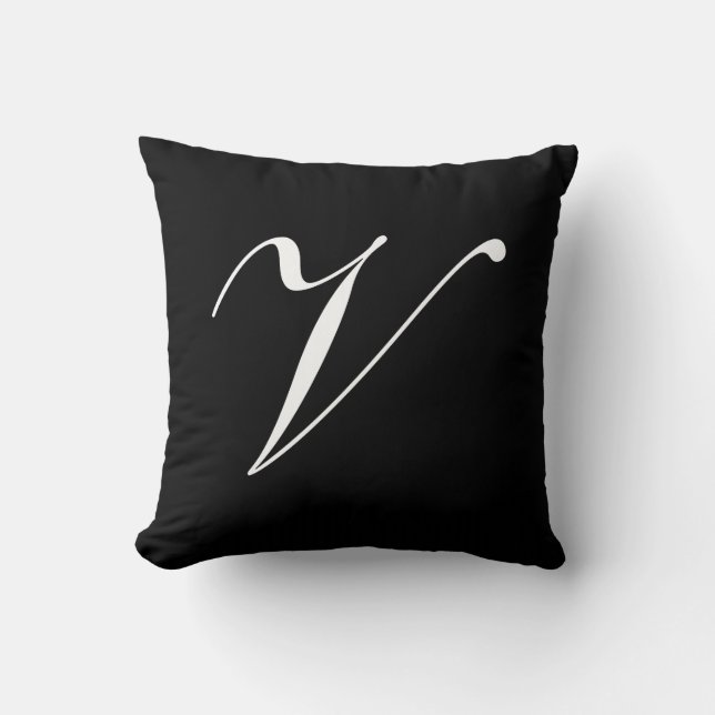 Letter V Black Monogram Pillow (Front)