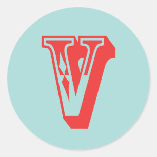 Letter V carnival style monogram initial favour Classic Round Sticker