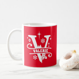 Letter V Christmas Monogram Initial Name Red Coffee Mug