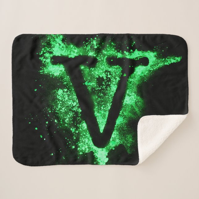Letter V Green Capital Alphabet Sherpa Blanket (Front (Horizontal))